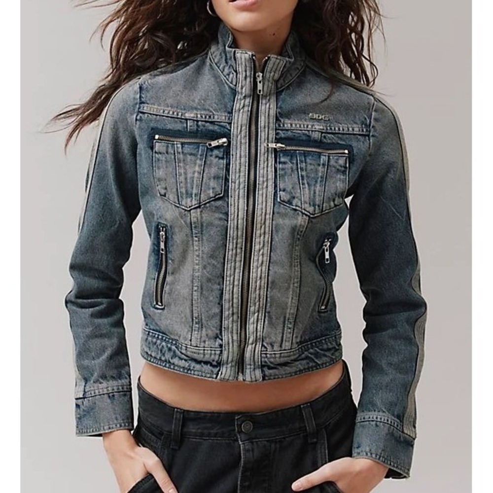 BDG Urban Outfitters Toni Denim Moto Jacket Indigo Racer Zip Up Grunge indie S